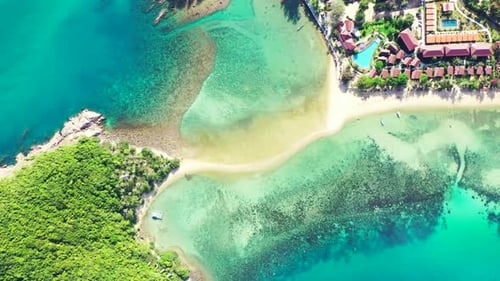 Aerial drone view sky of luxury sea view beach lifestyle by clear ocean and white sandy background o
