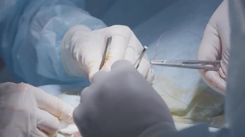 Surgical Gloves Suture During Operation Close Up