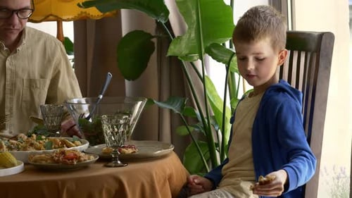 Family Mealtime at Home with Food and Drink