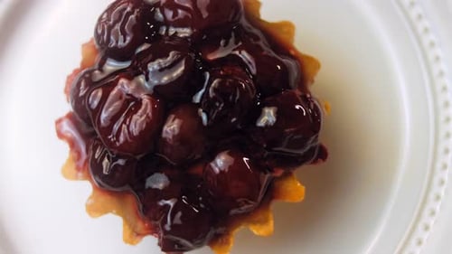 Delicious Cherry Tart Close-Up on White Plate