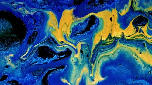 Abstrakte Tuschemalerei Blauer und goldener Hintergrund