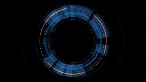 Blaue Kreisrotation mit Head-up-Display-Technologie-Schnittstelle und futuristischem Alpha-Kanal inklusive
