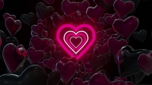 Romantic Neon Hearts Tunnel Animated Background