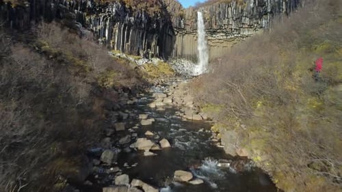 Aerial Shot of the amazing Svartifoss waterfall in Iceland.