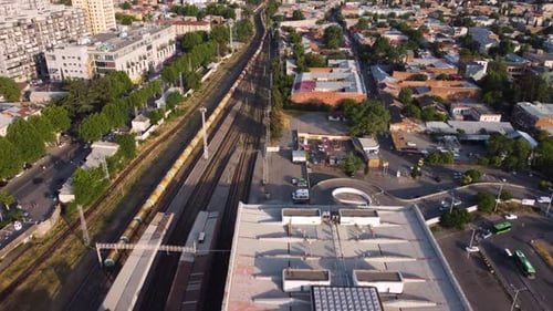 Freight Train In The Evening City