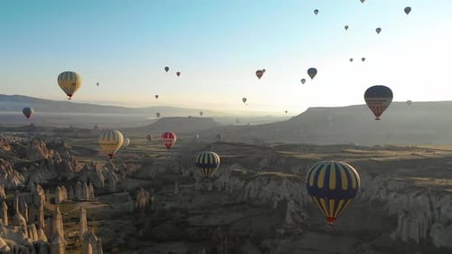 Scenic Hot Air Balloons Over Cappadocia Landscape
