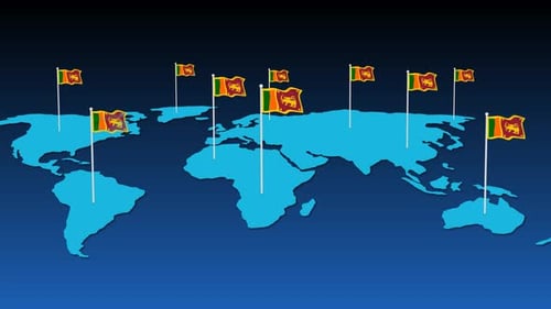 Global Presence Animation with Sri Lankan Flags on World Map