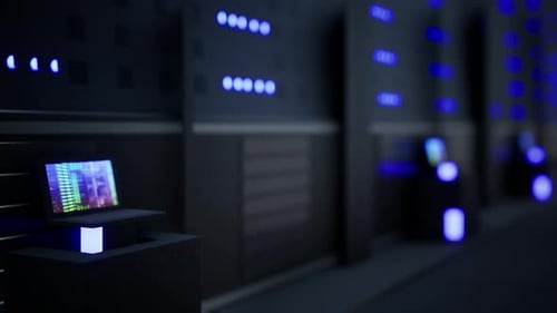 Cloud Computing Datacenter Server Room. Cloud Computing Data Storage 3d Rendering 3