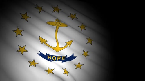 Waving Rhode Island State Flag Animation with Light Rays