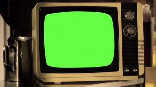 Vintage TV Set with Green Screen in Retro-Style Room - 4K