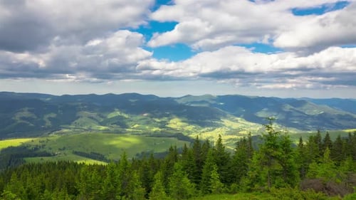 Mountain Landscape with a Fast Clouds and Shadows
