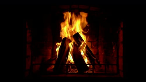 Crackling Fireplace with Logs Burning at Night