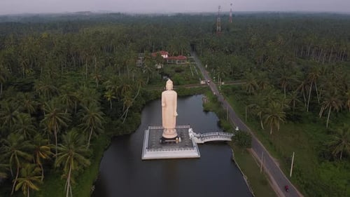 Aerial Footage of Buddha Statue - Tsunami Memorial in Peraliya