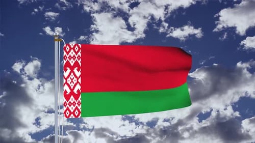 Realistic Waving Flag of Belarus on Cloudy Sky
