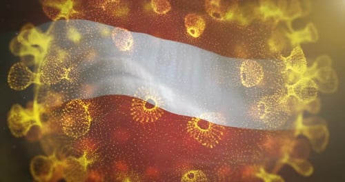 Abstract Waving Flag Over Glowing Virus Particle Background