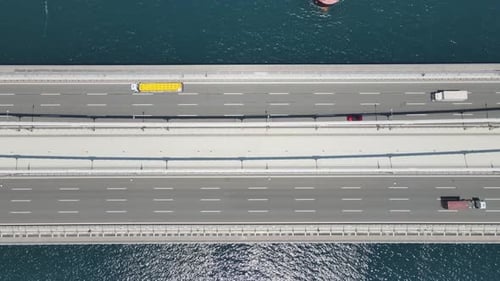 Aerial Bridge Traffic And Ship