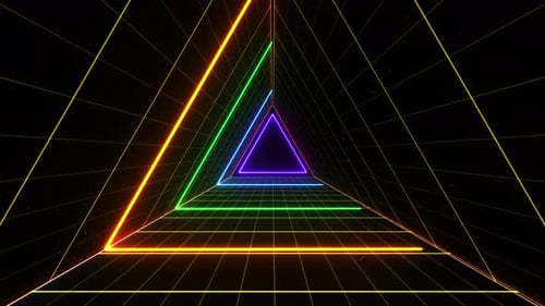 Retro Futuristic Neon Triangles Tunnel Loop Background