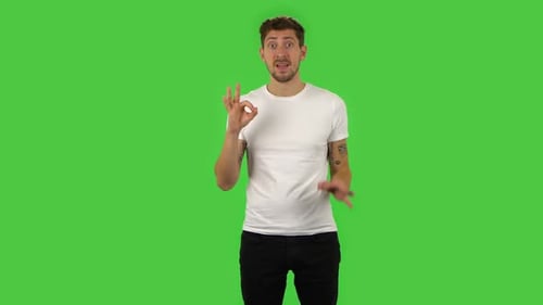 Confident Guy Is Making Sign Ok. Green Screen