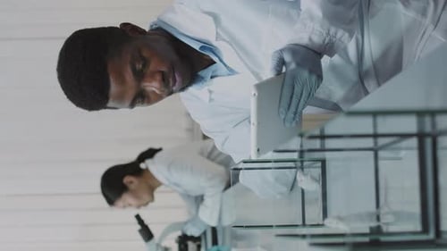 Researchers Work With Lab Mice in Bright Lab