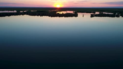Aerial View of The Ailik Lake During Sunset with Colorful Light
