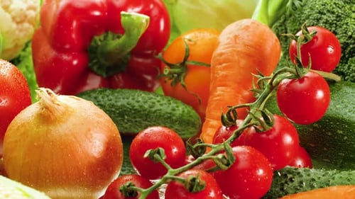 Fresh Assorted Vegetables Close Up with Water Droplets