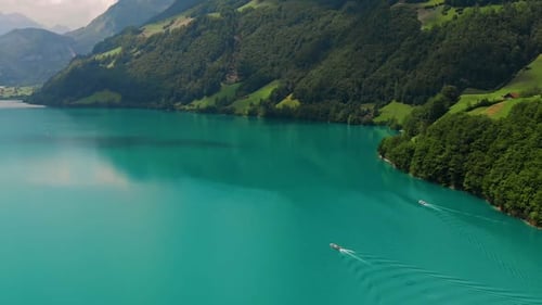 Colorful Green Lake at Alps Switzerland Europe