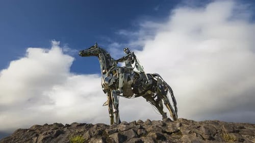 Time lapse of the Gaelic Chieftain modern art metal statue in county Roscommon, Ireland.