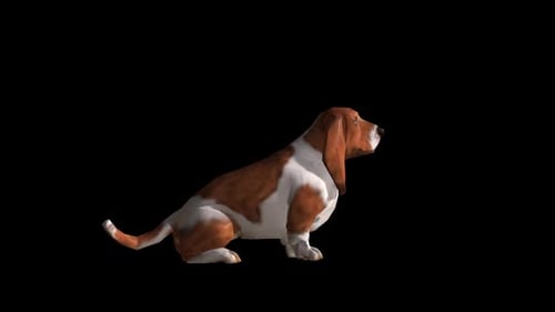 Animated 3D Basset Hound Dog Sitting and Wagging Tail