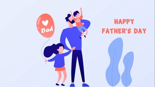 Flat Design Animation of Father and Children for Father's Day