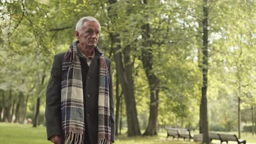 Old Man Walking in Park