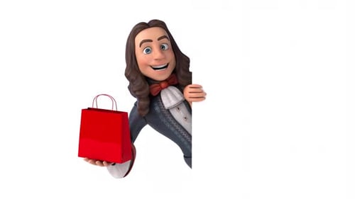 Baroque Gentleman Winking with Red Shopping Bag