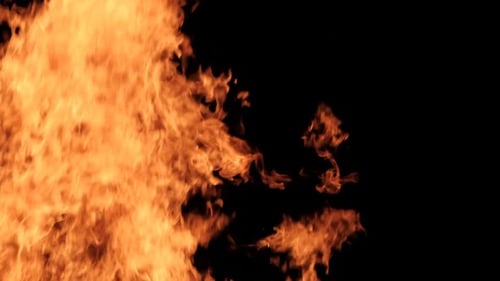 Close Up of Dynamic Fire Flames in Darkness