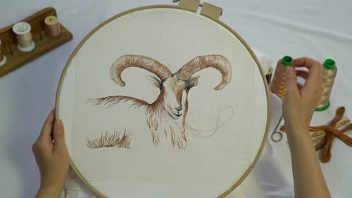Hands Doing Ram Embroidery Textile Art