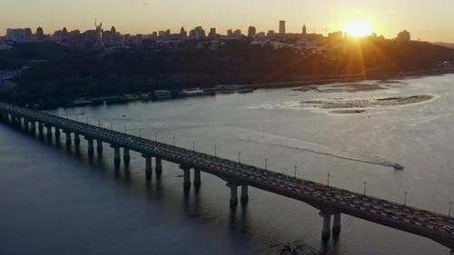 Sunset City Bridge Kyiv Transport Traffic Dnipro