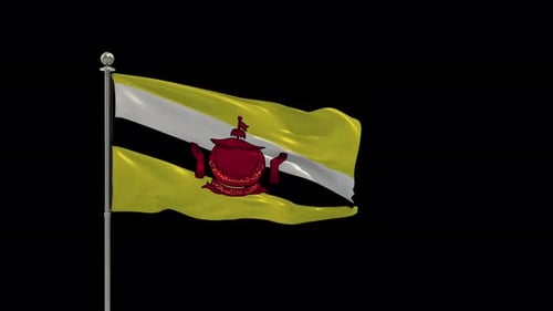 Realistic Brunei Flag Waving on Flagpole with Alpha Channel