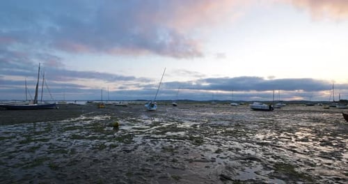 Ares, Gironde, Nouvelle Aquitaine, France. Low tide in the Arcachon bay at Ares