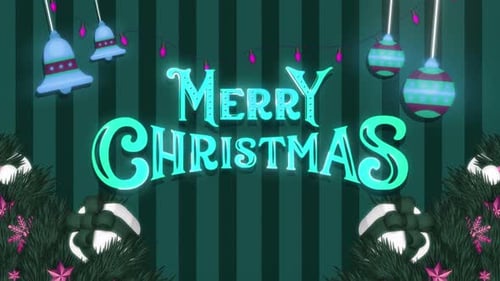 Animated Merry Christmas Greeting with Glowing Text and Decorations