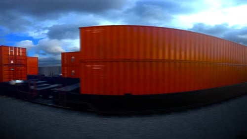 Animated Freight Train Transporting Shipping Containers