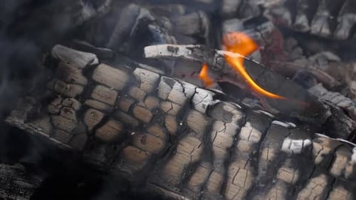 Brûlure au charbon de bois au Ralenti et flamme incandescente