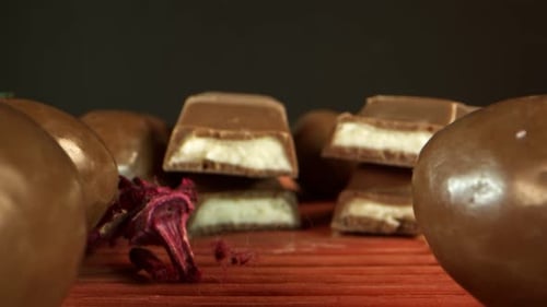 Chocolate Candies and Creamy Chocolate Bar Close-Up