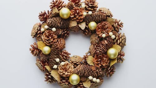 Festive Christmas Wreath with Pine Cones and Ornaments