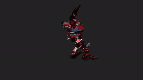 Red mecha in action with Wide Arm Spell Casting style