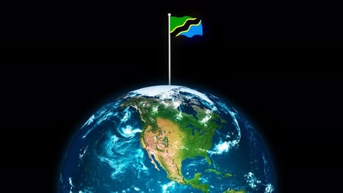 3D Earth Rotating with Waving Tanzania Flag for Global Presence