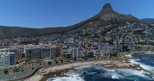 Aerial view of beach and city