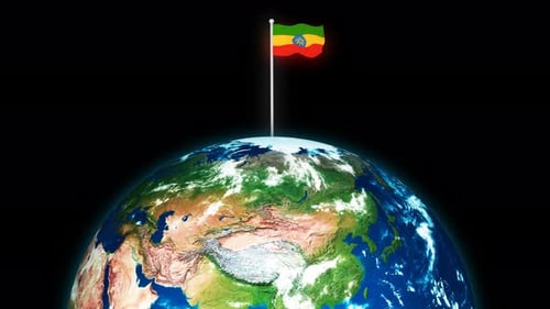Ethiopian Flag Waving on Rotating Earth Animation