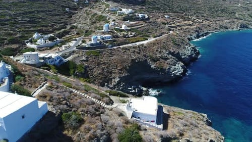 Kastro Sifnou beach on Sifnos island in cyclades in Greece from the sky