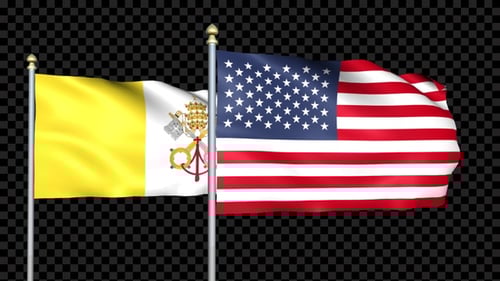 Vatican City and USA Flags Waving with Alpha Channel