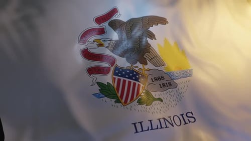 Illinois State Flag Waving with Realistic Fabric Loop