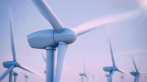 Stromerzeugende Windturbinen drehen sich um. Animation in Endlosschleife.
HD