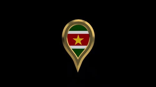 Suriname Flag 3D Rotating Location Gold Pin Icon
